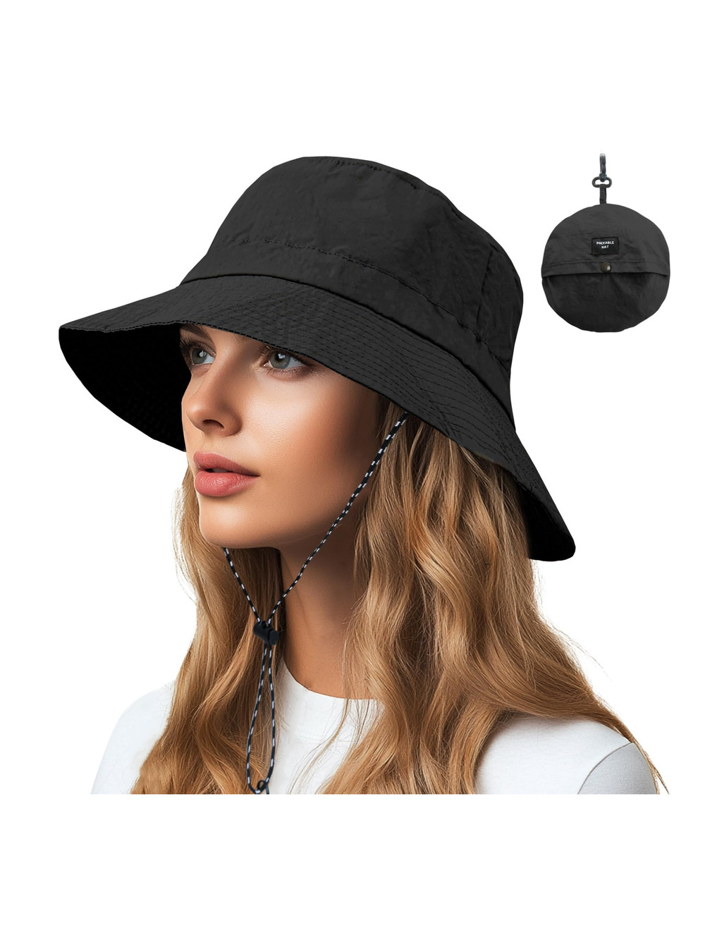 Sun Bucket Hats for Woman Men Lightweight Sun Hat Packable | Black | Size OS